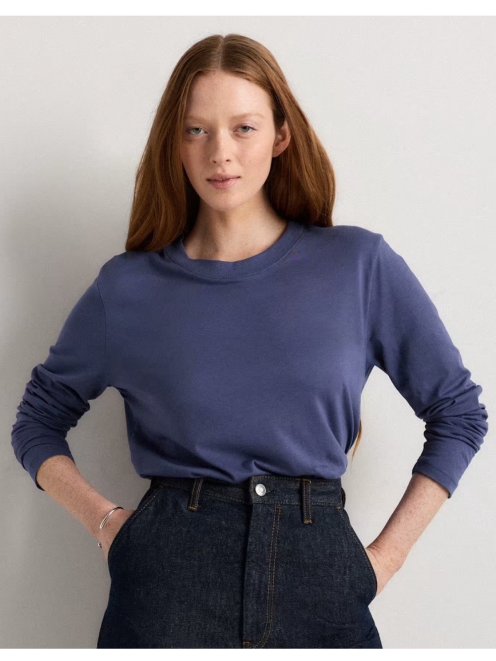 Quince Cotton Modal Relaxed Long Sleeve Tee Storm Blue XS Basic Capsule Wardrobe